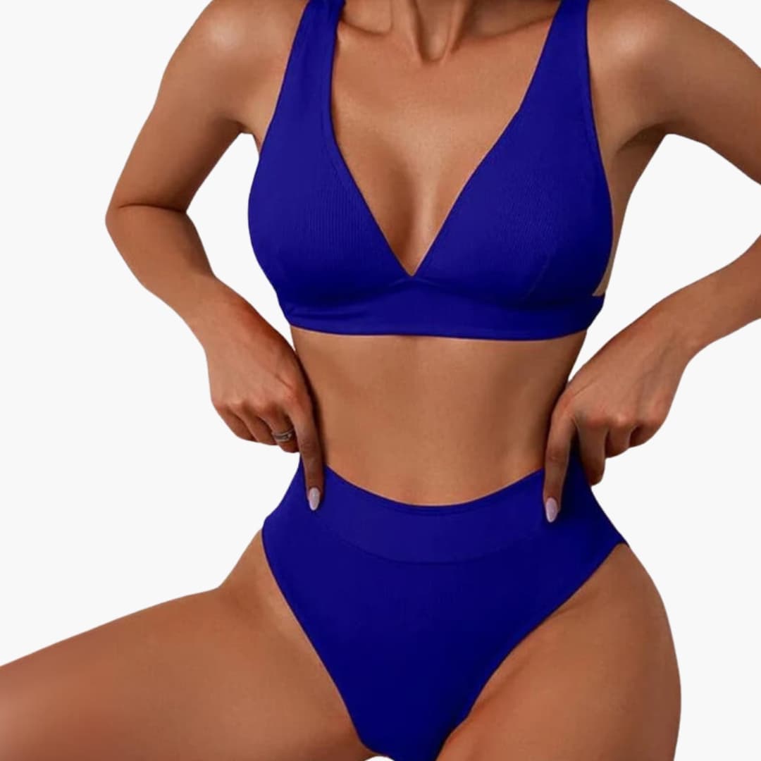 Women's Ribbed Bikini Set High Cut Wide Straps