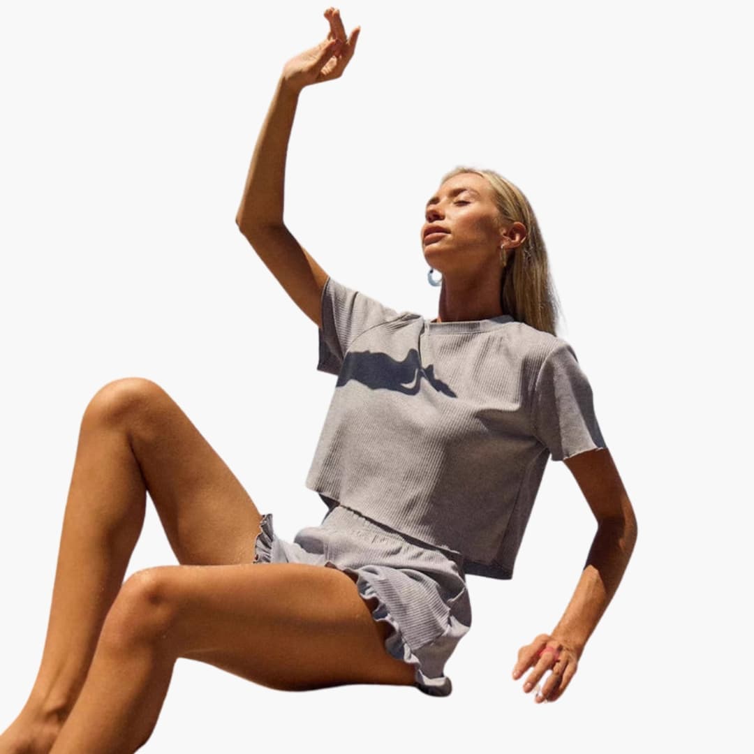 Women's Two-Piece Ruffled And Shorts Set