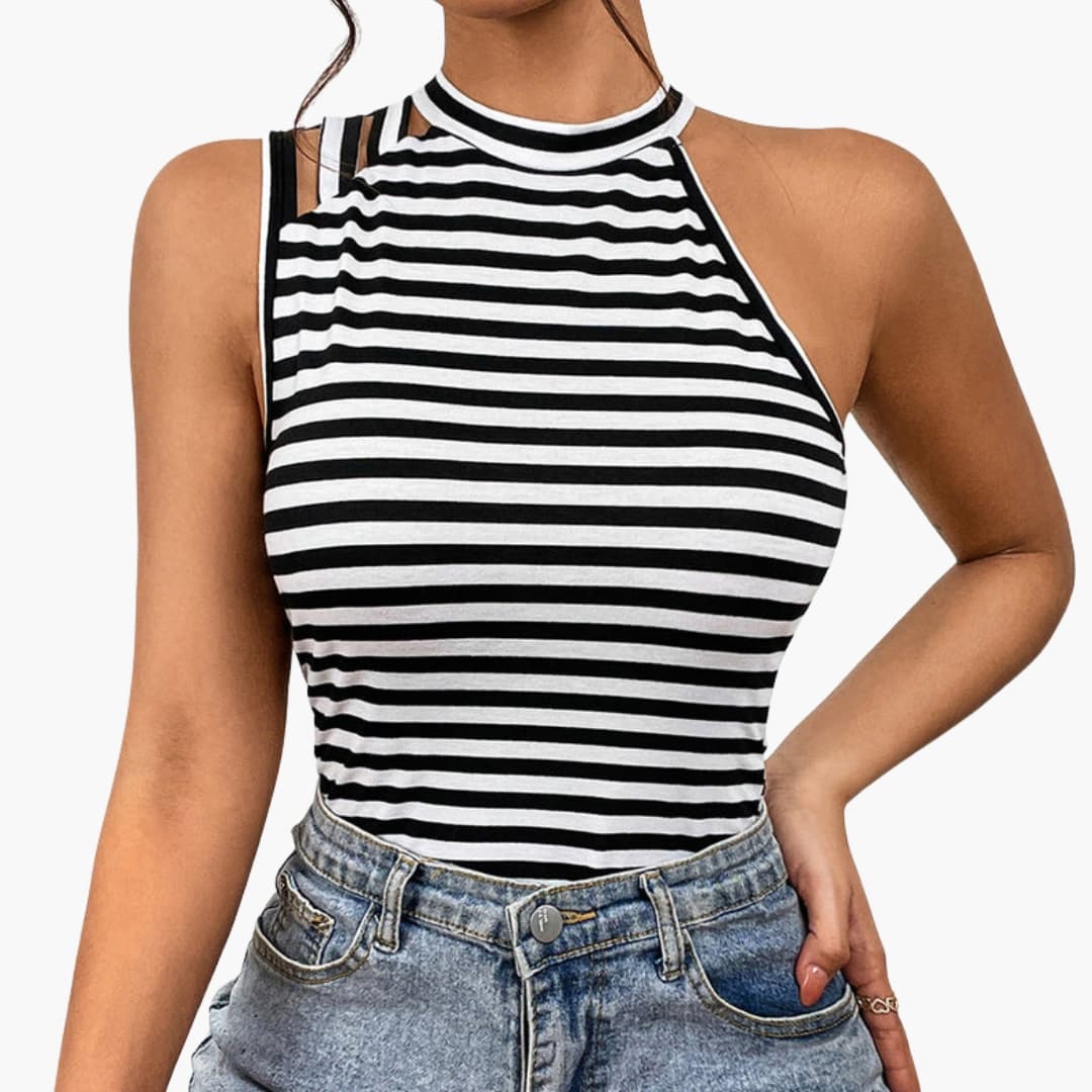 Women's Striped Blouse Half Sleeves - VibreMode