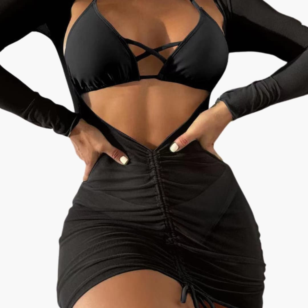 Women's Padded Bikini Set with Long Skirt Cover-Up