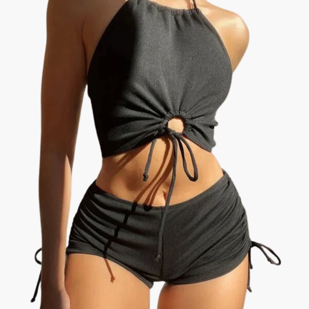 Women's Two Piece Bikini Mid Rise Bottom Set