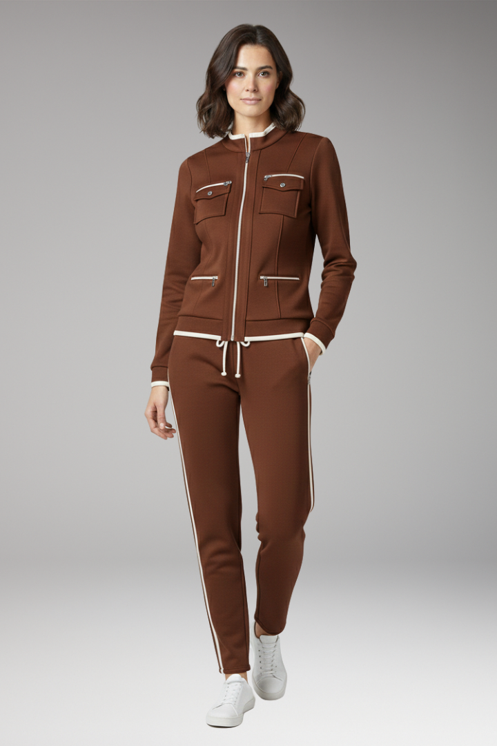 Women's 2 Piece Lounge Set Zip Contrast Trim