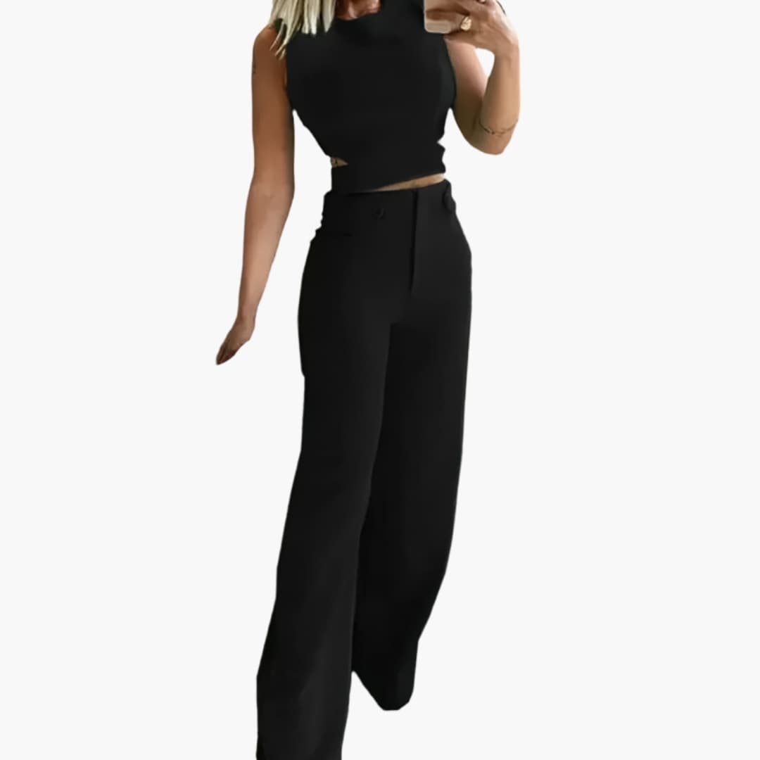 Women's Two-Piece Crop And High Waisted Pants Set