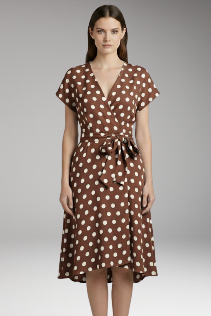 Women's V-Neck Short Sleeve Spot Print Dress
