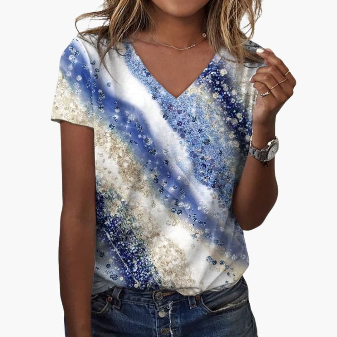 Women's V-Neck Gradient Print T-Shirt