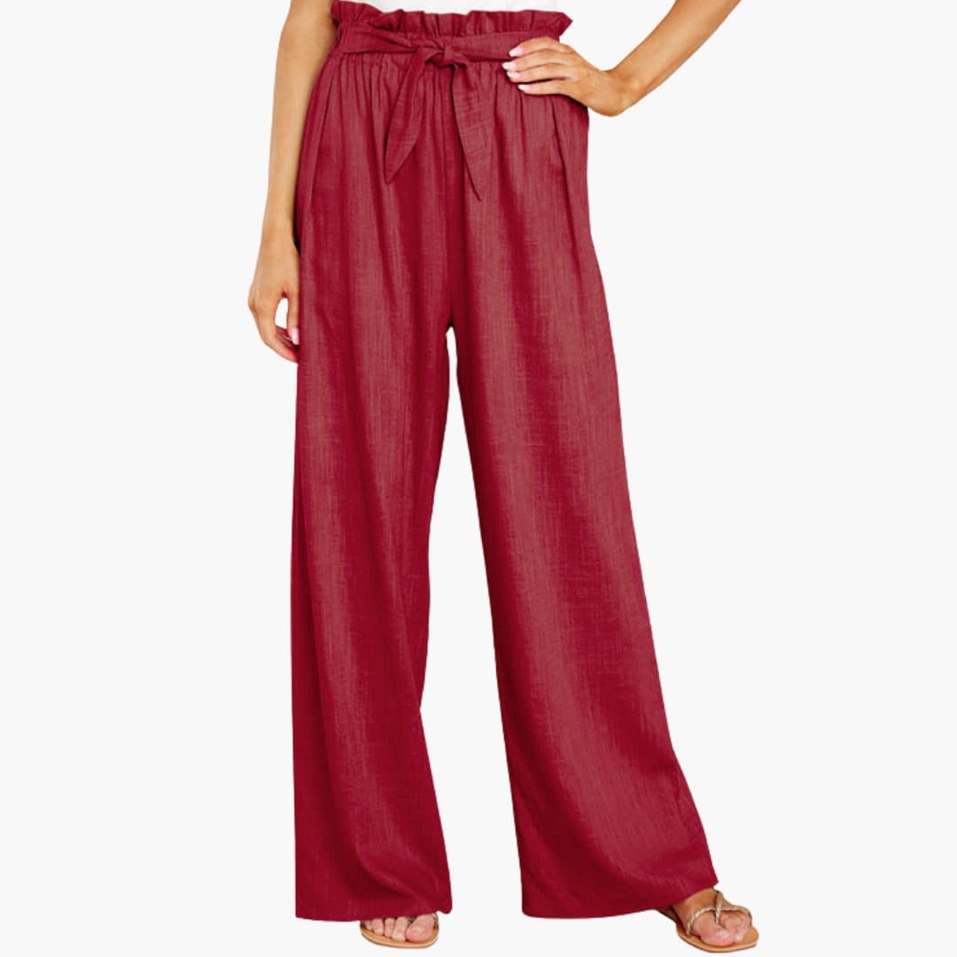 Women's Elastic Waist Pants with Tie Belt