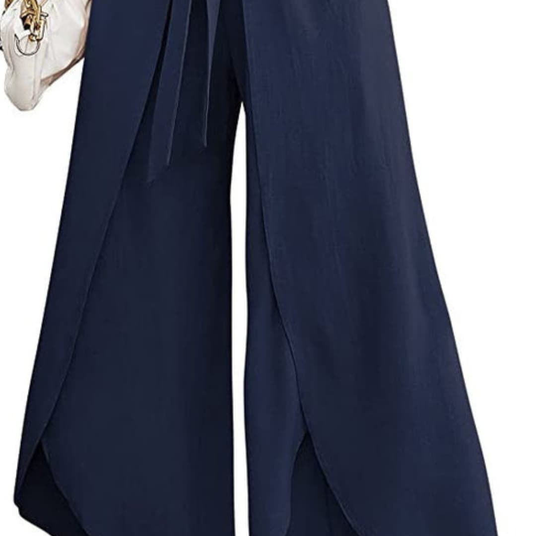 Women's Wide Leg Pants Cotton Tie Belt Beige