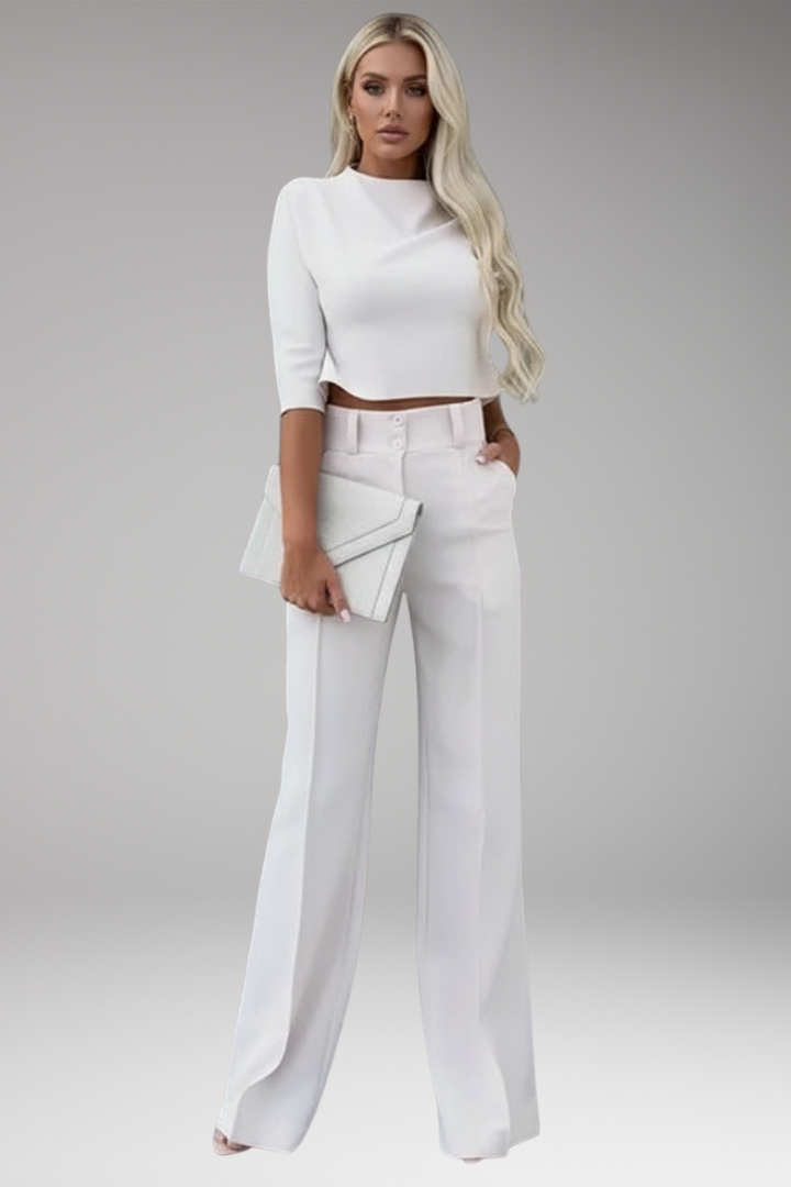 Women's Two Piece Crop Straight Pants Set