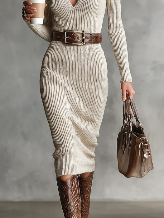 Fashionable Waistline Knit Midi Dress