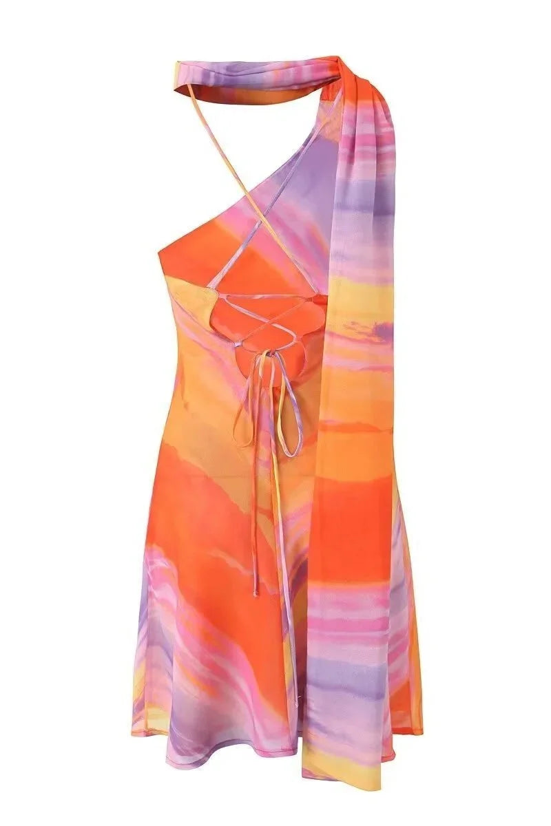 Aubrey Women's Halter Mini Dress Sunset Tones