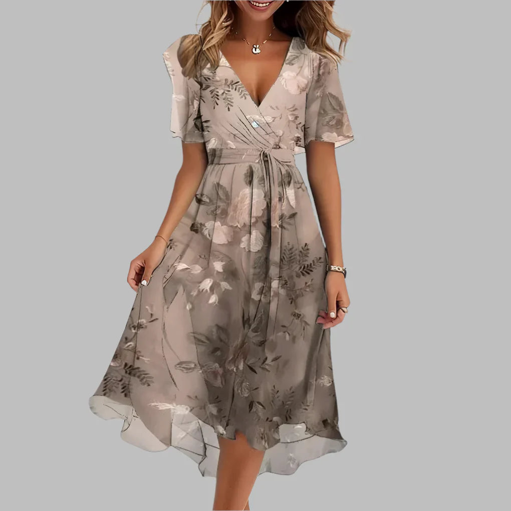 Women's Floral Midi Dress Ruched