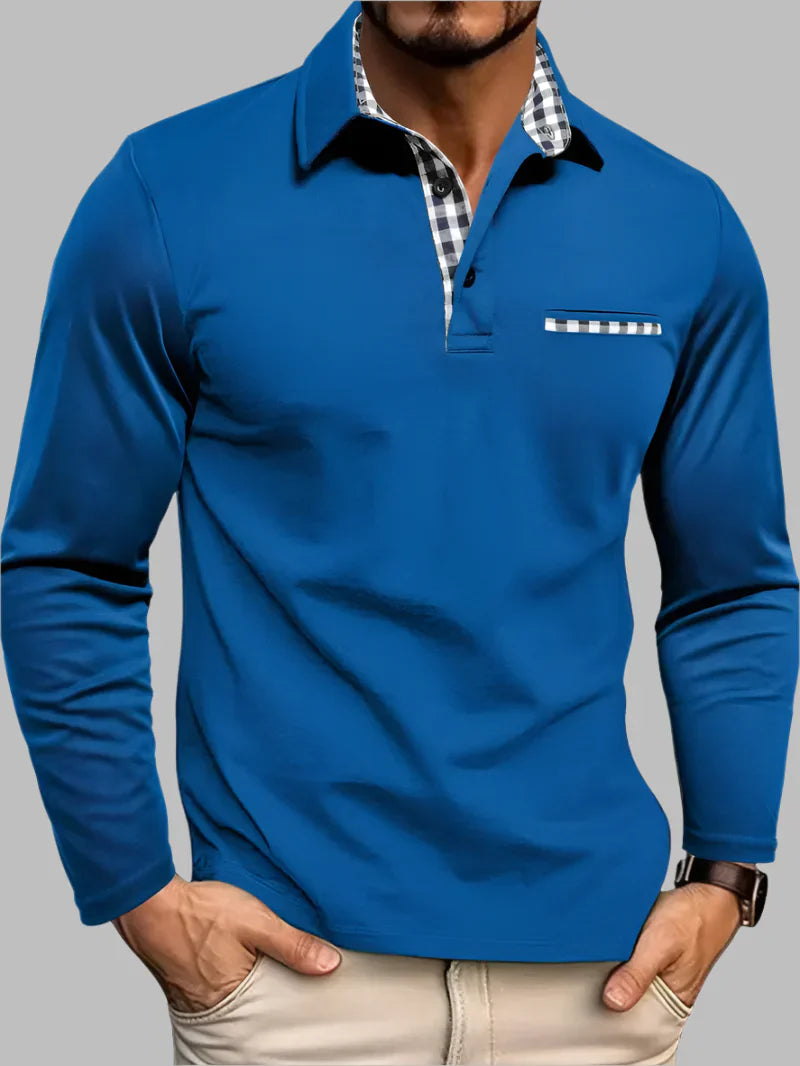 Men's Long-Sleeve Polo Shirt Cotton Classic White