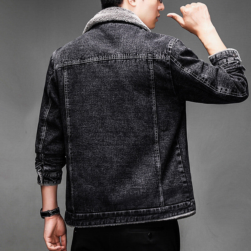Fleece Lined Denim Bomber Jacket