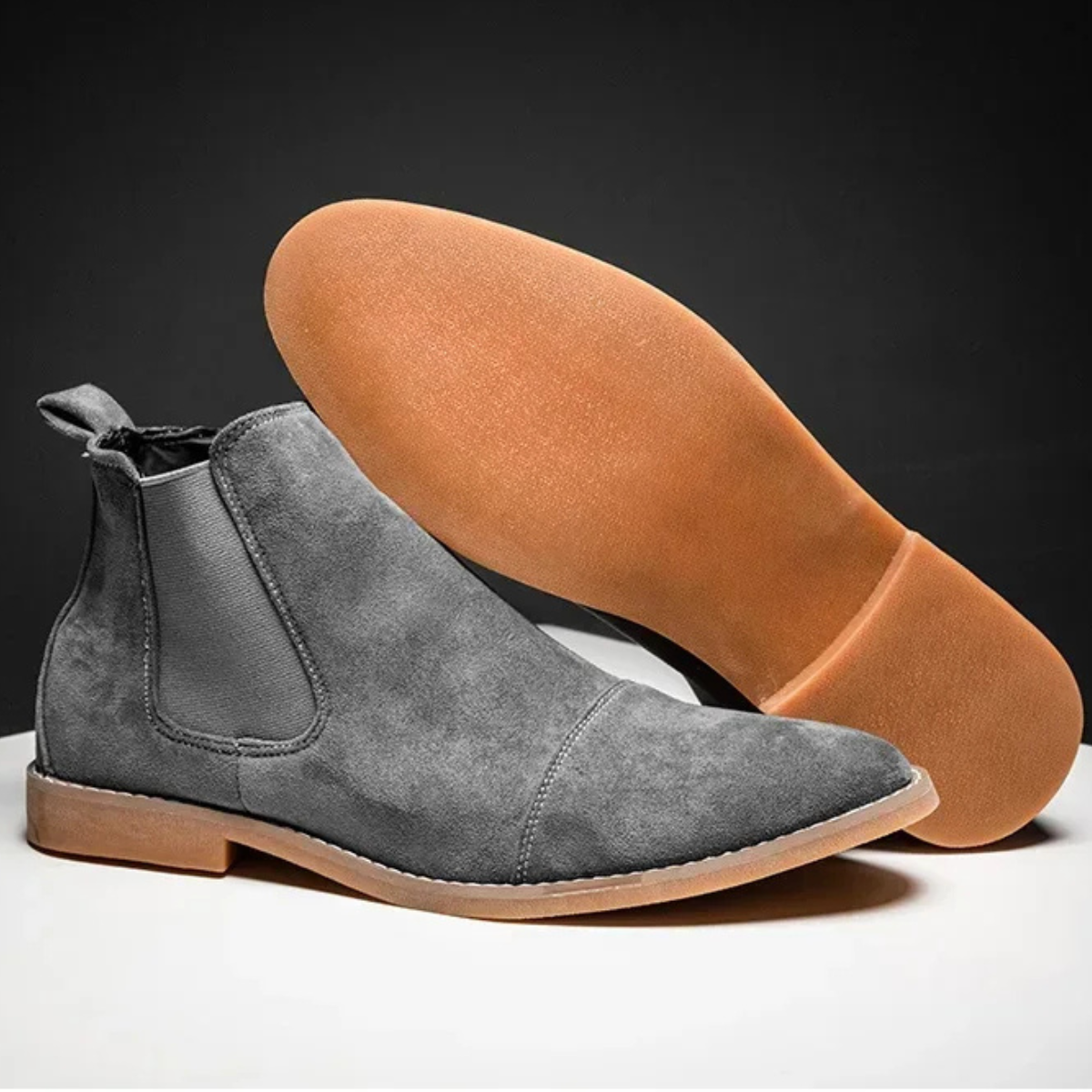 Men's Suede Chelsea Boots Elastic Sides Brown