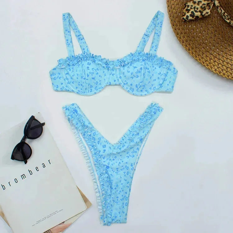 Women's Ruffled Bikini Set Patterned