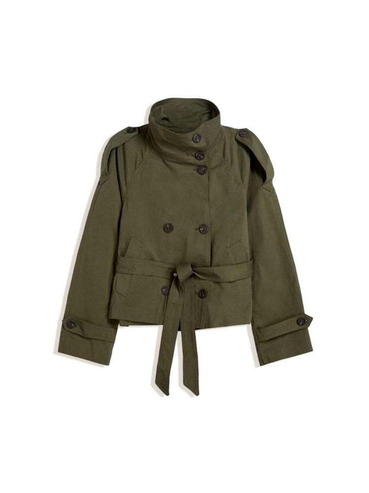 Women's Short Jacket Tie Belt Button Front