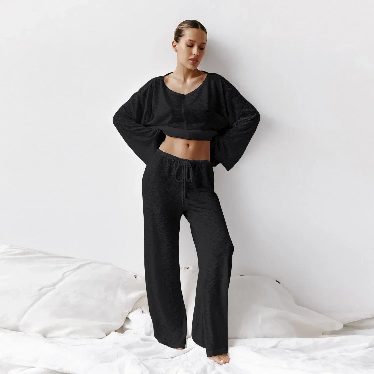 Women's Long Sleeve Loungewear Set Wide Leg Pants