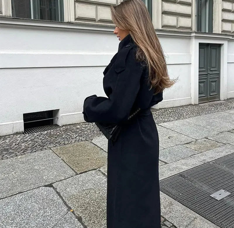 Women's Double-Breasted Maxi Coat with Belt