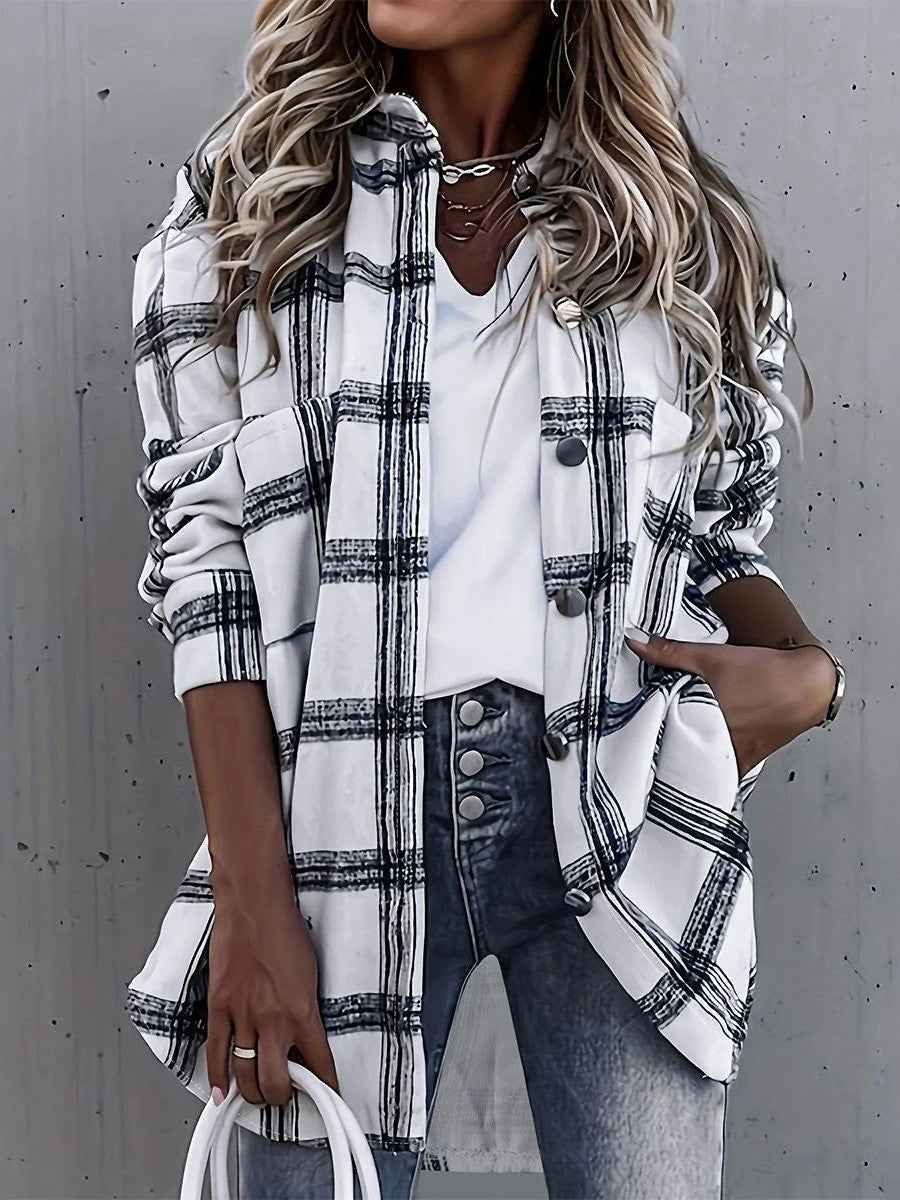 Women's Plaid Oversized Jacket - VibreMode