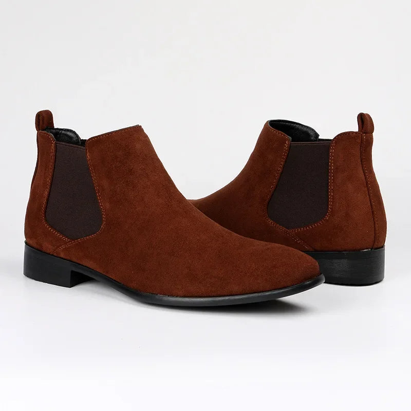 Men's Chelsea Boots Pointed Toe Slip-On Leather Black