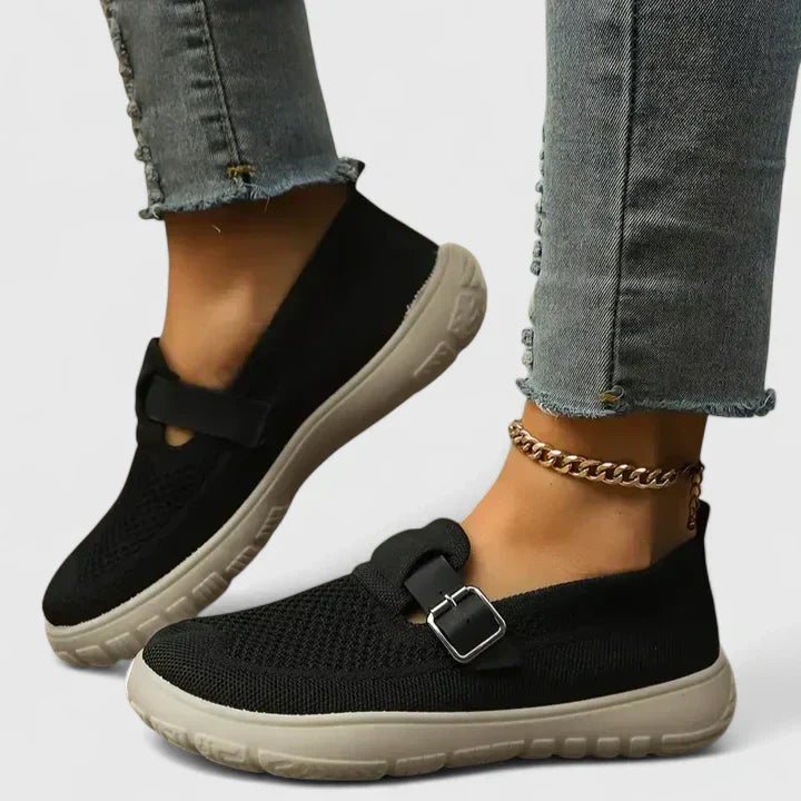 Women's Breathable Slip On Shoes with Buckle Strap