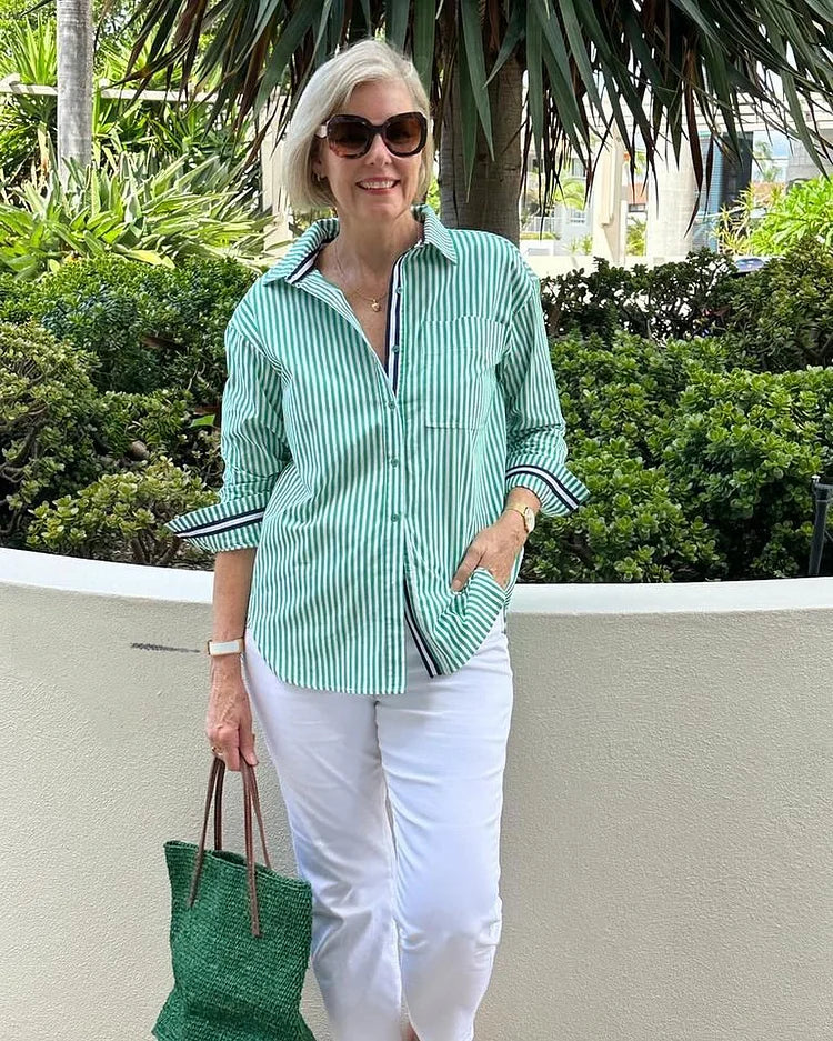 Casual Fit Women's Striped Button Shirt