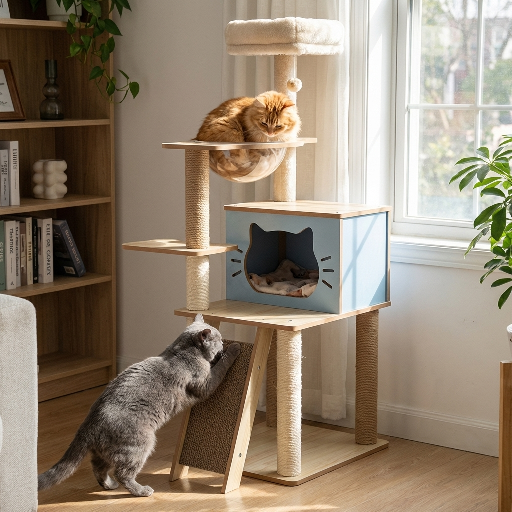 Cat Tree Tower Wooden Multi-Level