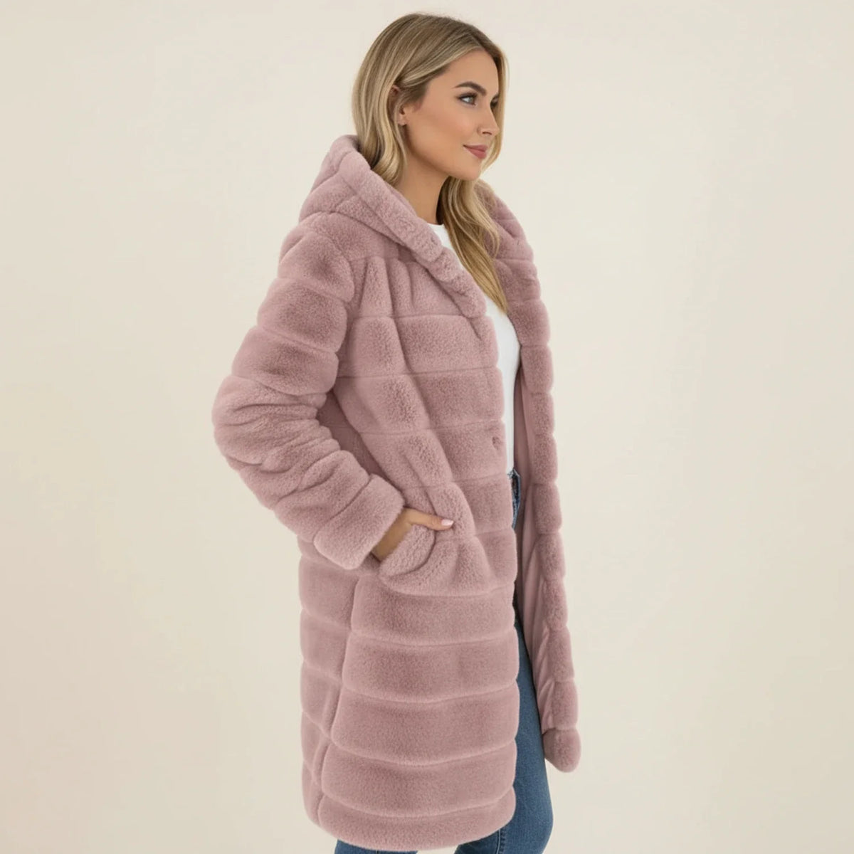 Women's Longline Teddy Coat Hooded Winter