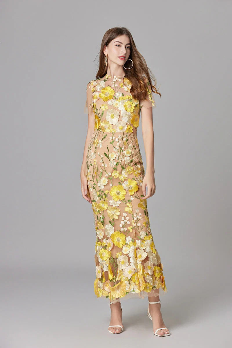 Women's Floral Mesh Sleeveless Maxi Dress