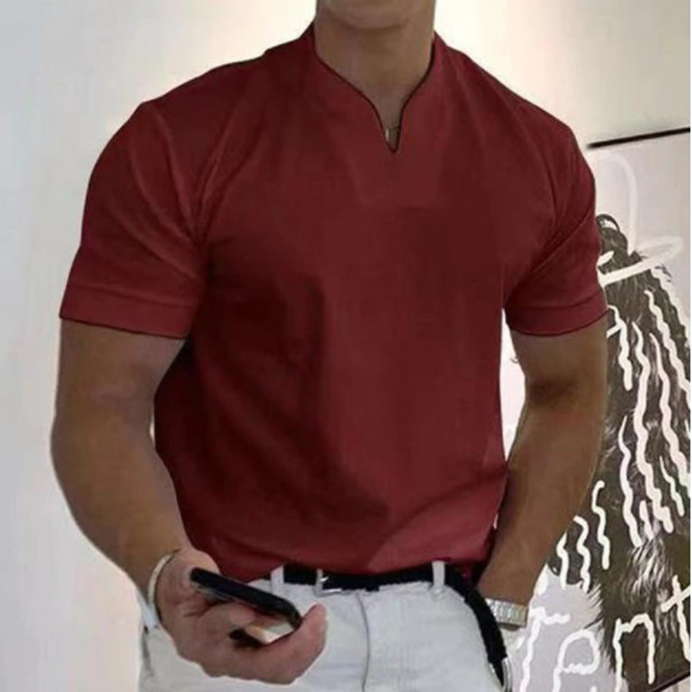 Men's Pocket T-Shirt Band Collar Cotton