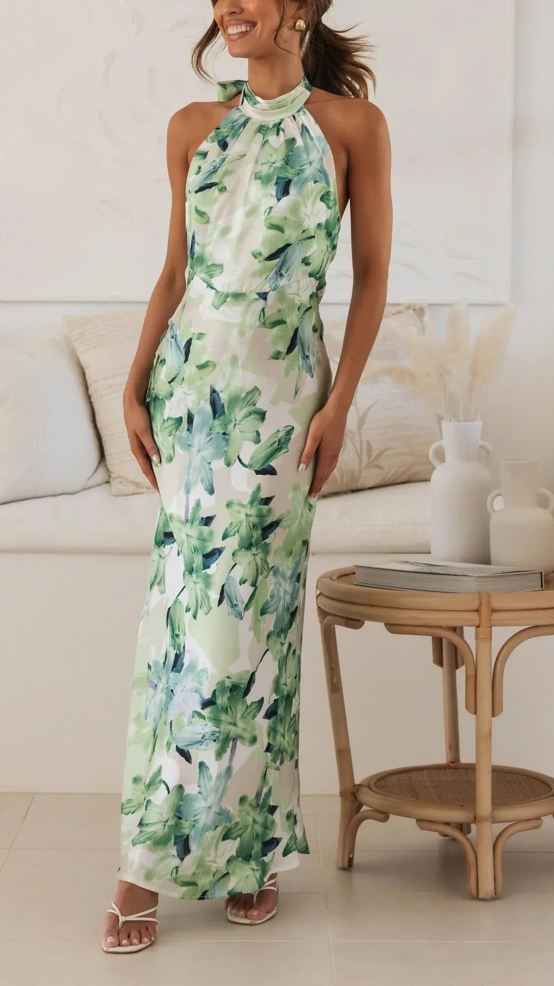 Women's Floral Halter Maxi Dress