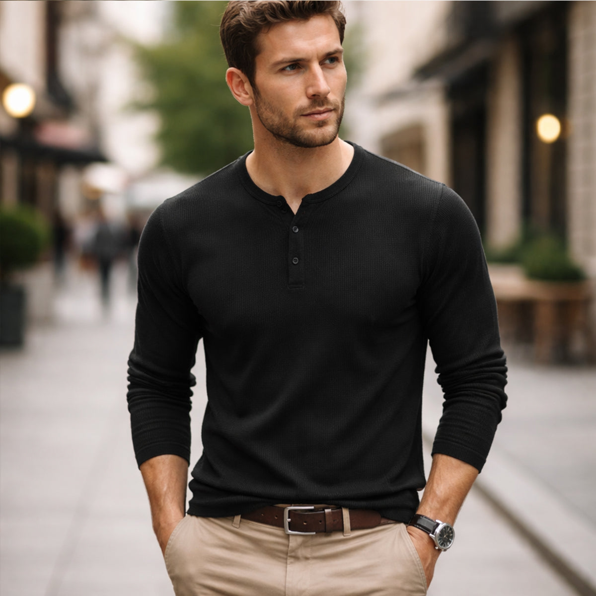 Men's Thermal Waffle Henley Shirt