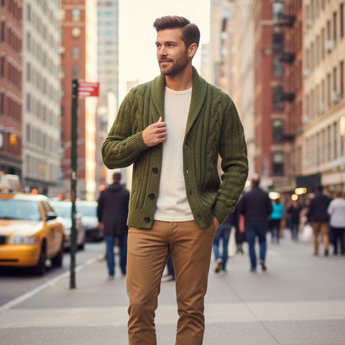 Men's Cable Knit Cardigan Shawl Collar Button Up