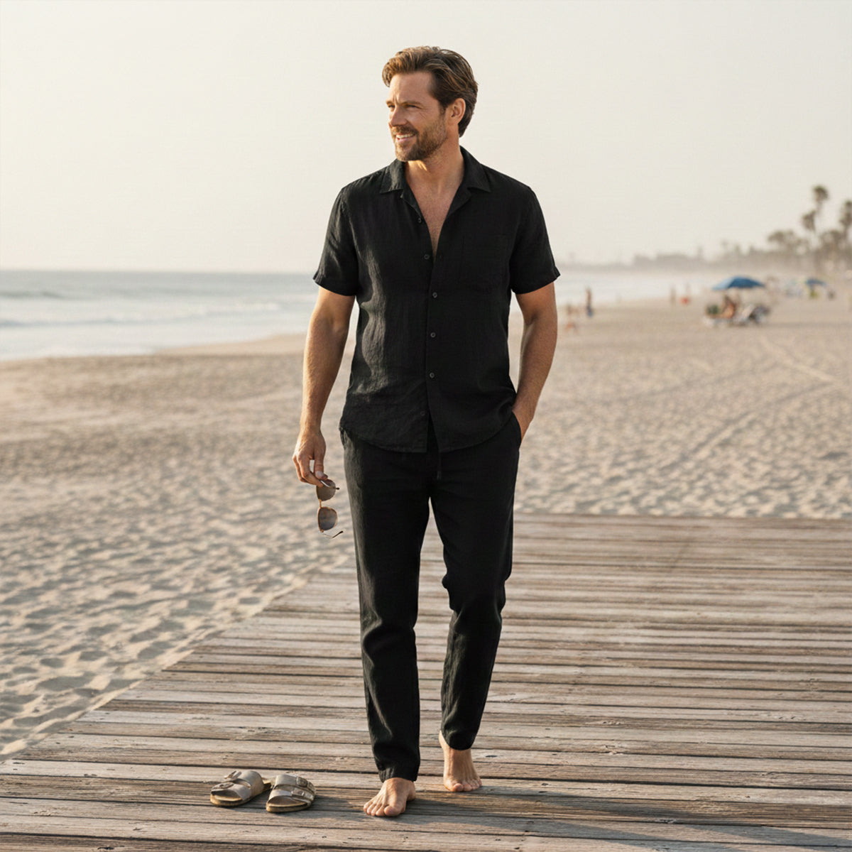 Men's Linen Beach Shirt Pants Set Lightweight