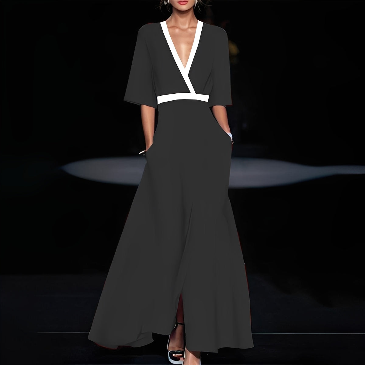 Women's V-Neck A-Line Maxi Dress