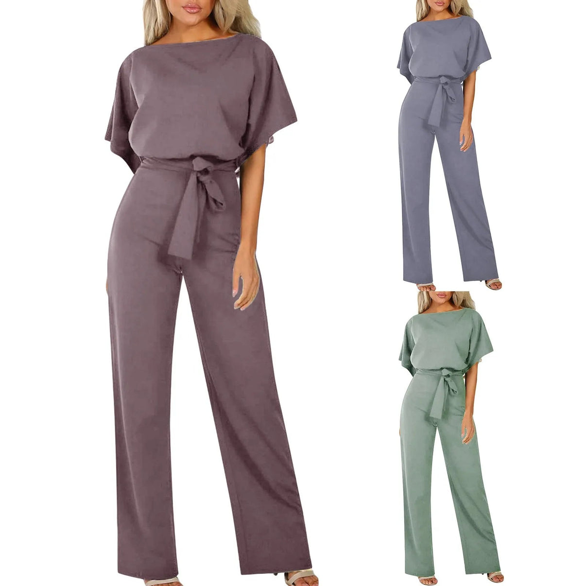 Women's Wide Leg Belted Jumpsuit