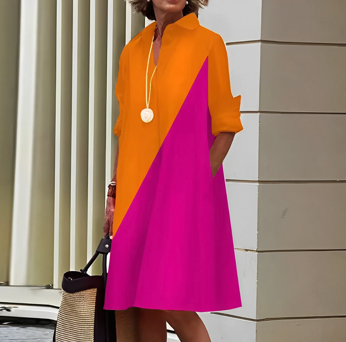 Women's Long Sleeve A-Line Midi Dress