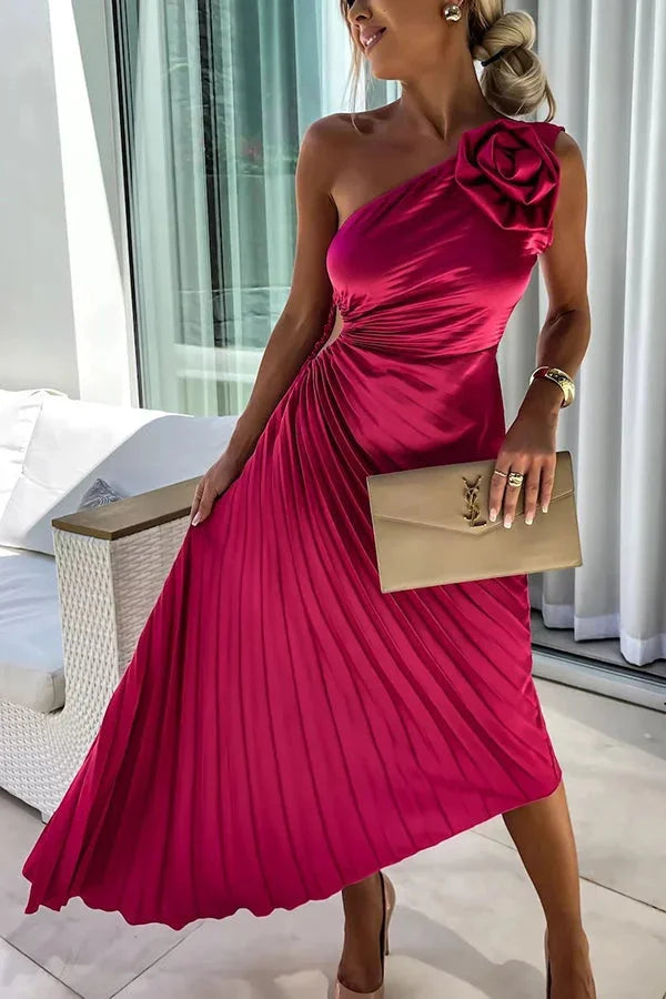 Marlowe Women's One Shoulder Pleated Midi Dress