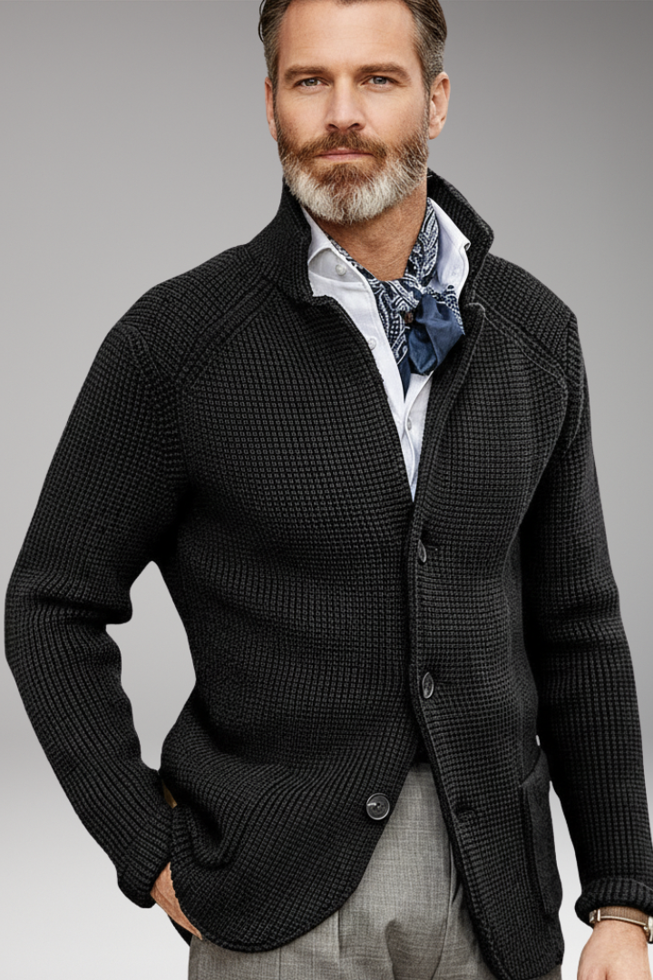 Men's Knit Blazer Stand Collar Pockets