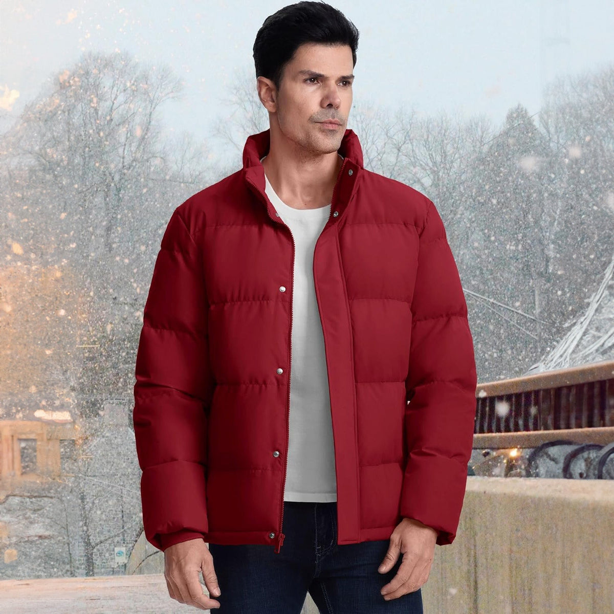 Men's Down Puffer Jacket Water-Resistant Insulated Black