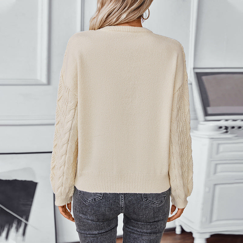 Image of Olive | Women's Cable Knit Long Sleeve Sweater
