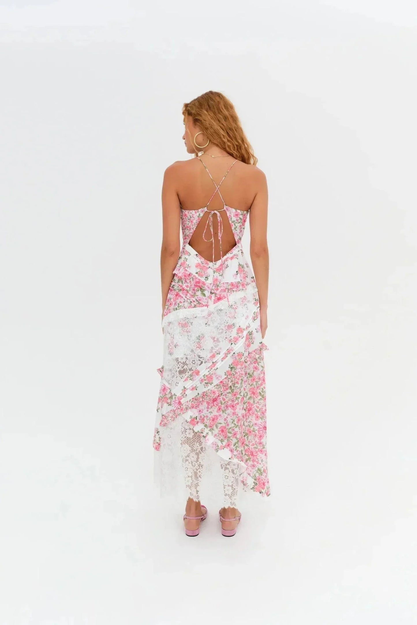 Women's Floral Print Lace Long Dress