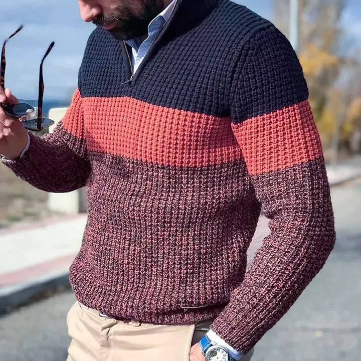 Multicolored Patterned Zip Up Sweater