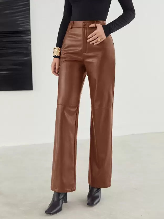Image of Roxanne | Women's High-Waisted Faux Leather Wide Leg Pants