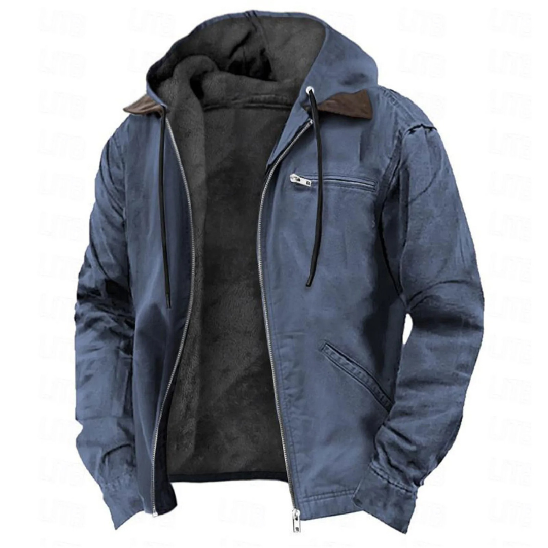 Men's Hooded Winter Jacket Zip Front Cotton Inner Lining Chest Pocket