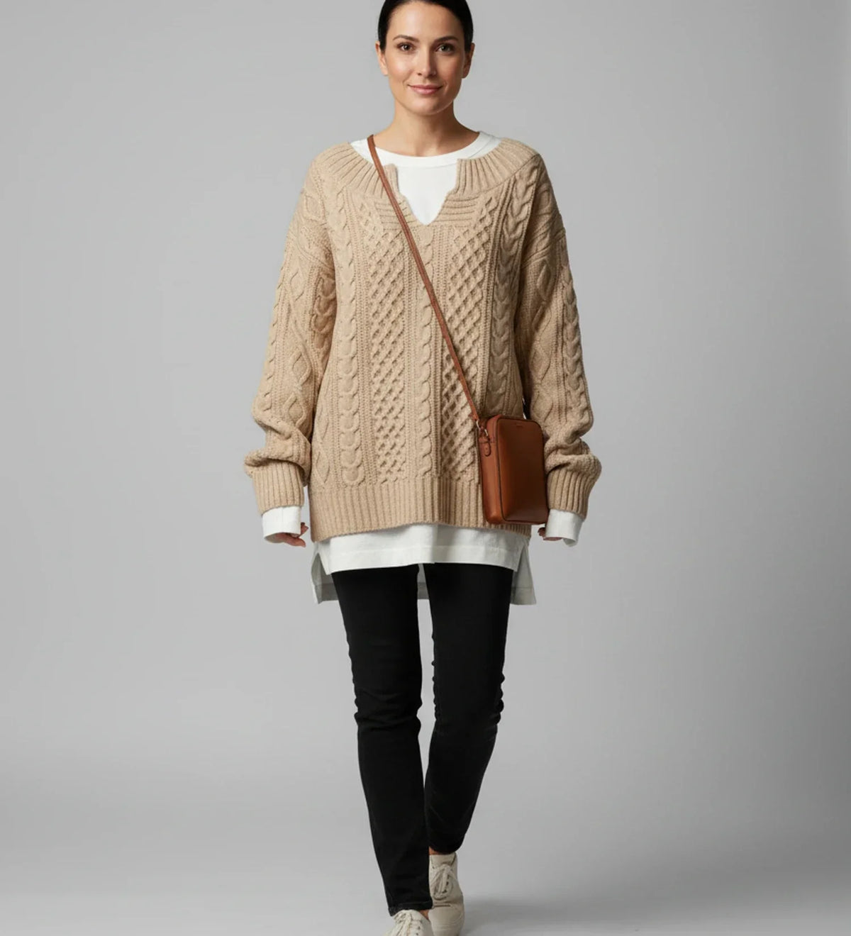 Cozy Women's Loose Fit Cable Knit Sweater