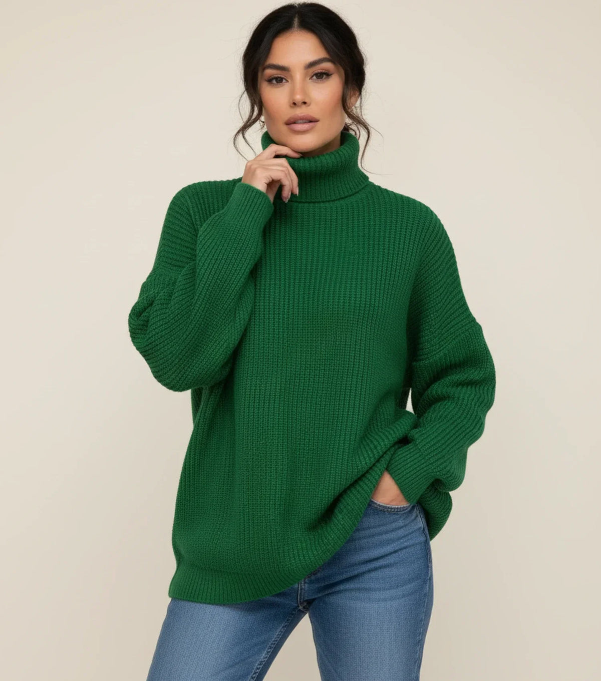 Cozy Women's Large Knit Crew Neck Sweater