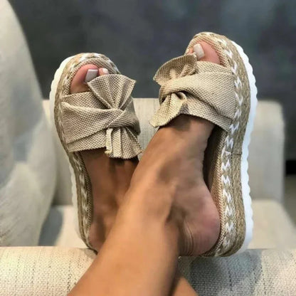 Women's Platform Slide Sandals Open-Toe Braided Brown - VibreMode