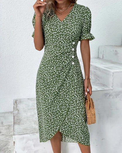 Women's Floral Print V-Neck Wrap Dress