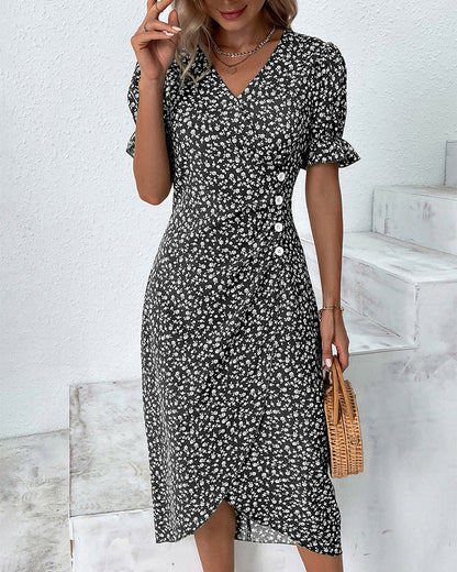 Women's Floral Print V-Neck Wrap Dress